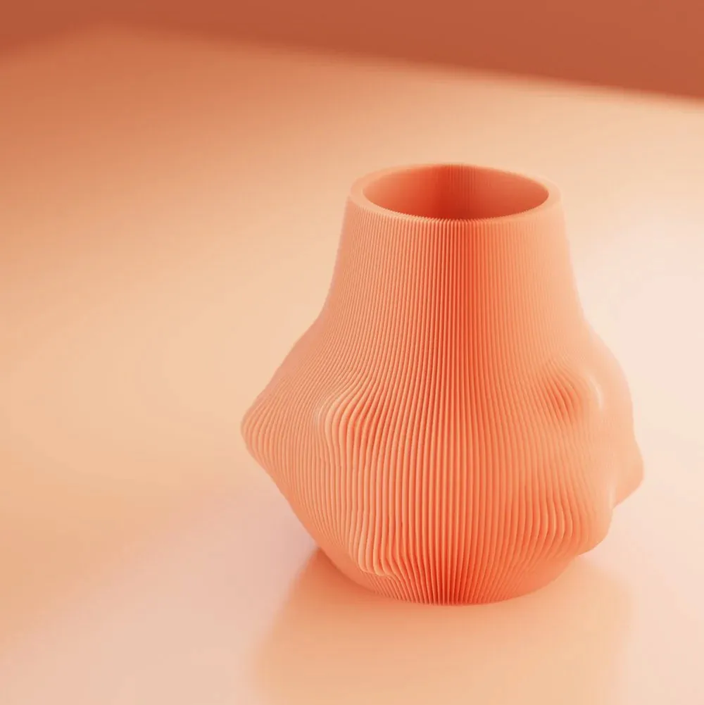 Rillet Vase in coral, side view
